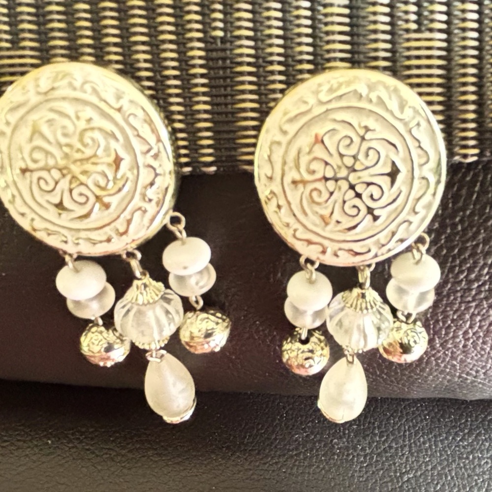 Intricate Silver and White Pearl Earrings